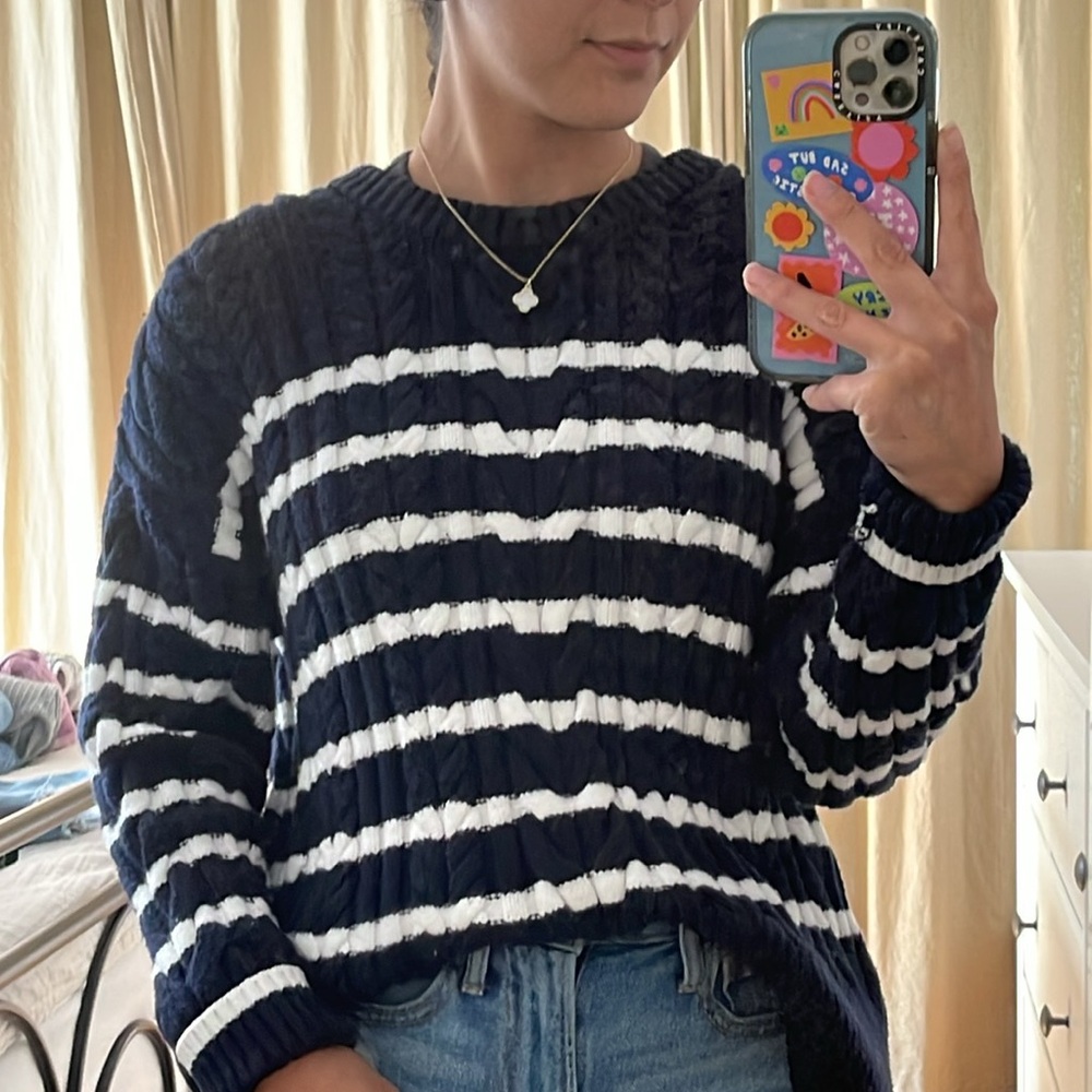NWOT Philosophy Navy Blue with White Stripes Sweater